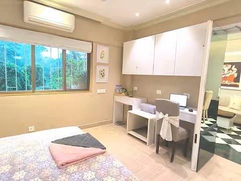 A Designer's Forest View Bed Rm + Bath in Versova!